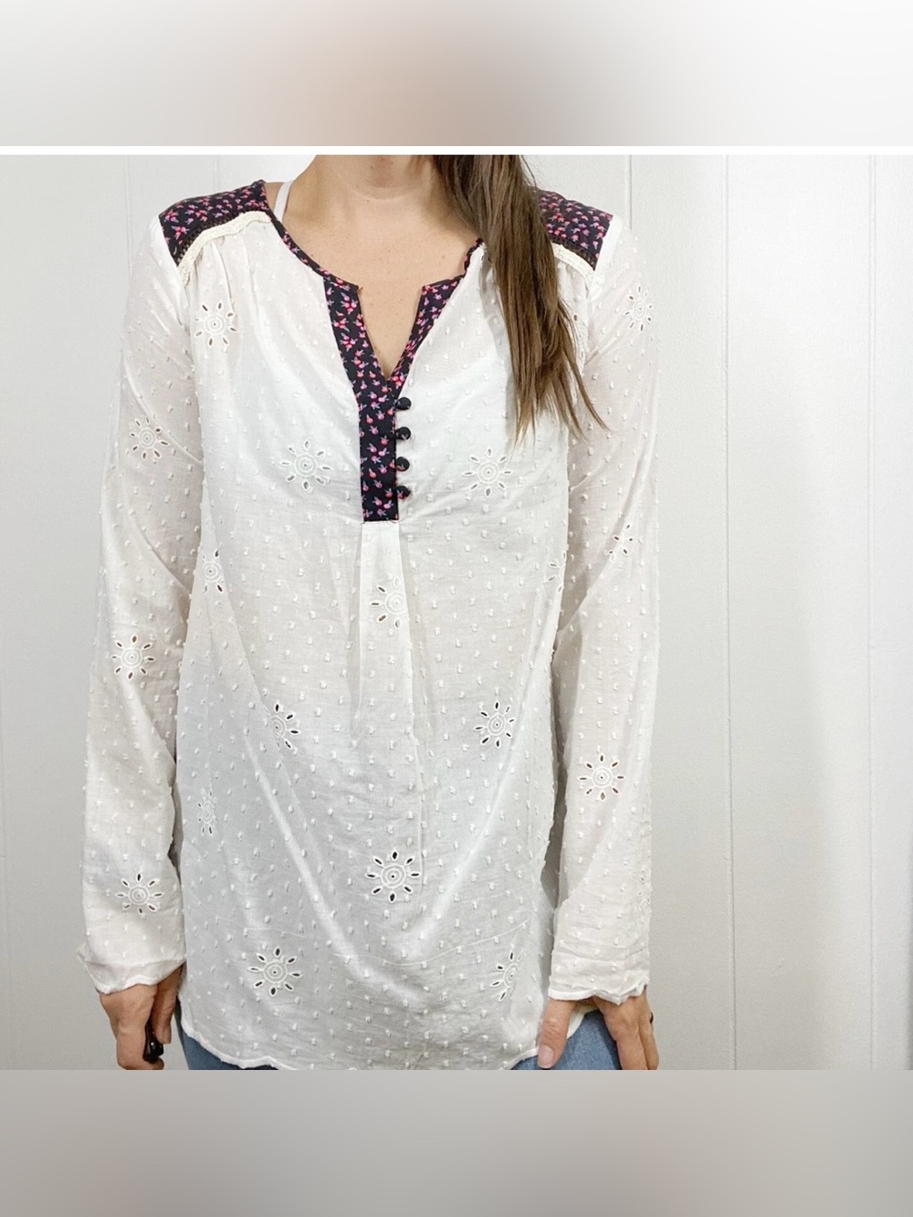 NWT Matilda Jane Snow Globe Tunic Top White Eyelet Floral Boho